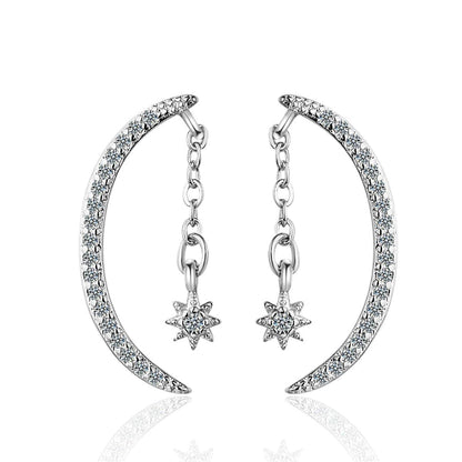 Cubic Zirconia & Silvertone Moon Drop Earrings