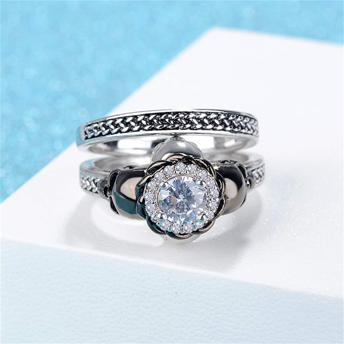 Crystal & Cubic Zirconia Skull Ring Set-5