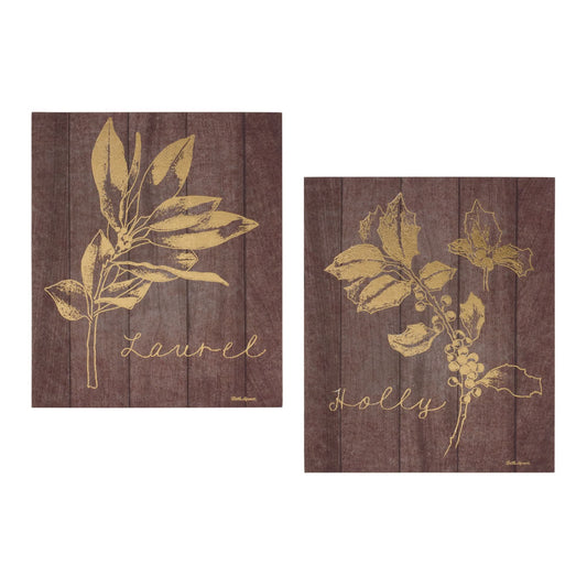 Melrose International Laurel and Holly Plaque (Set of 2)