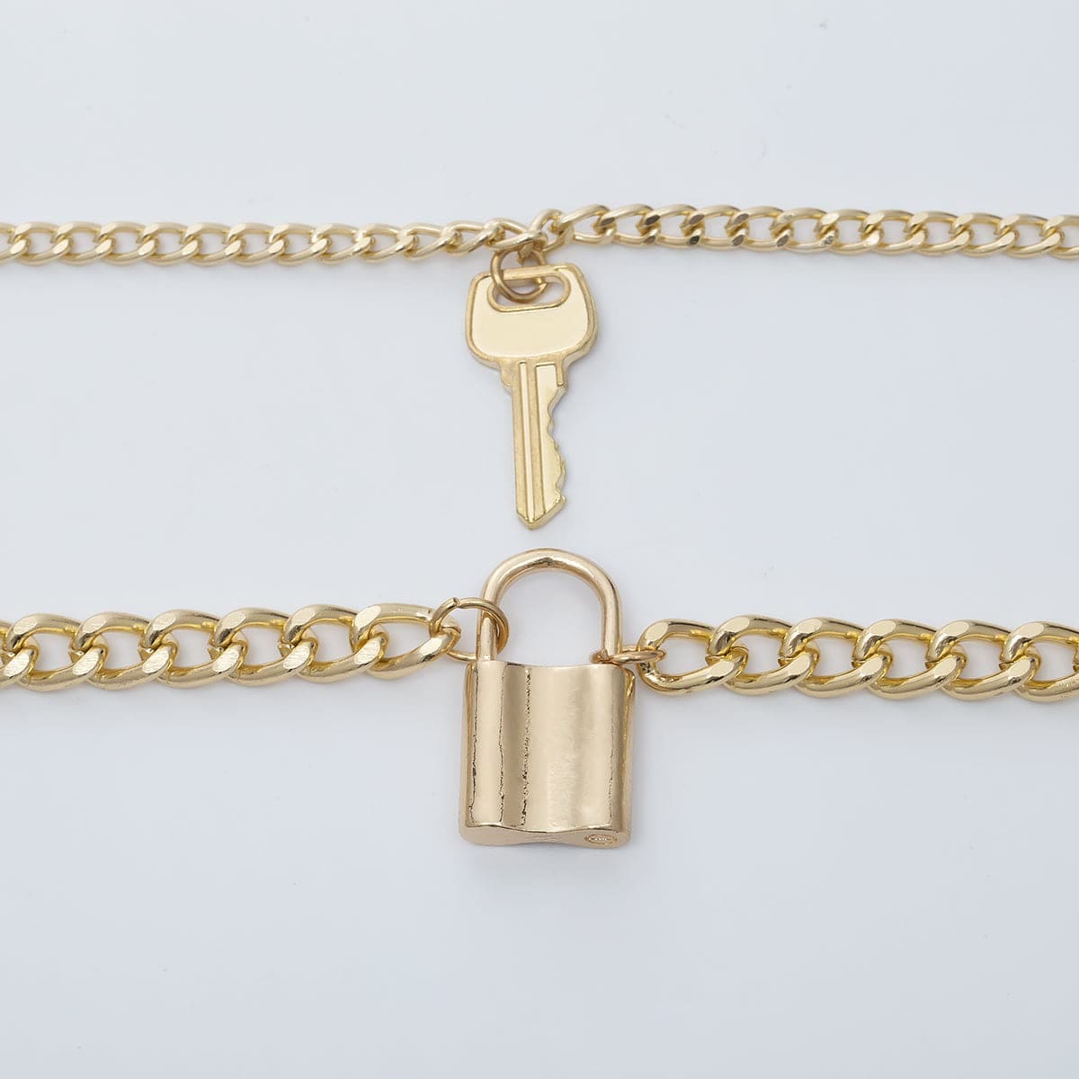 Goldtone Lock & Key Layered Pendant Necklace