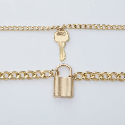 Goldtone Lock & Key Layered Pendant Necklace
