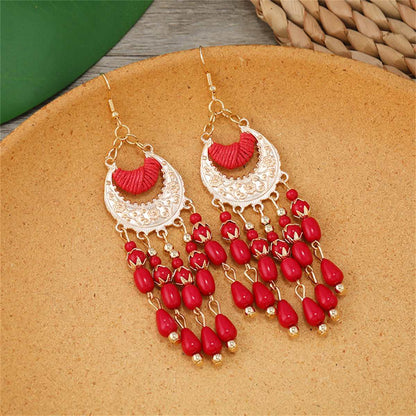 Red Resin & Polyster Goldtone Tassel Drop Earrings