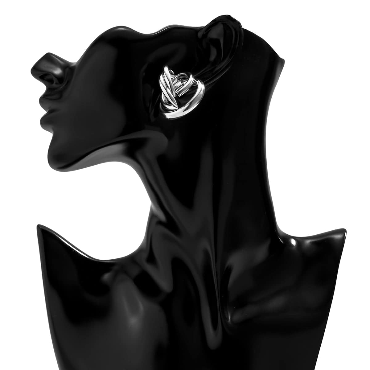 Silvertone Interlocking Rings Stud Earrings