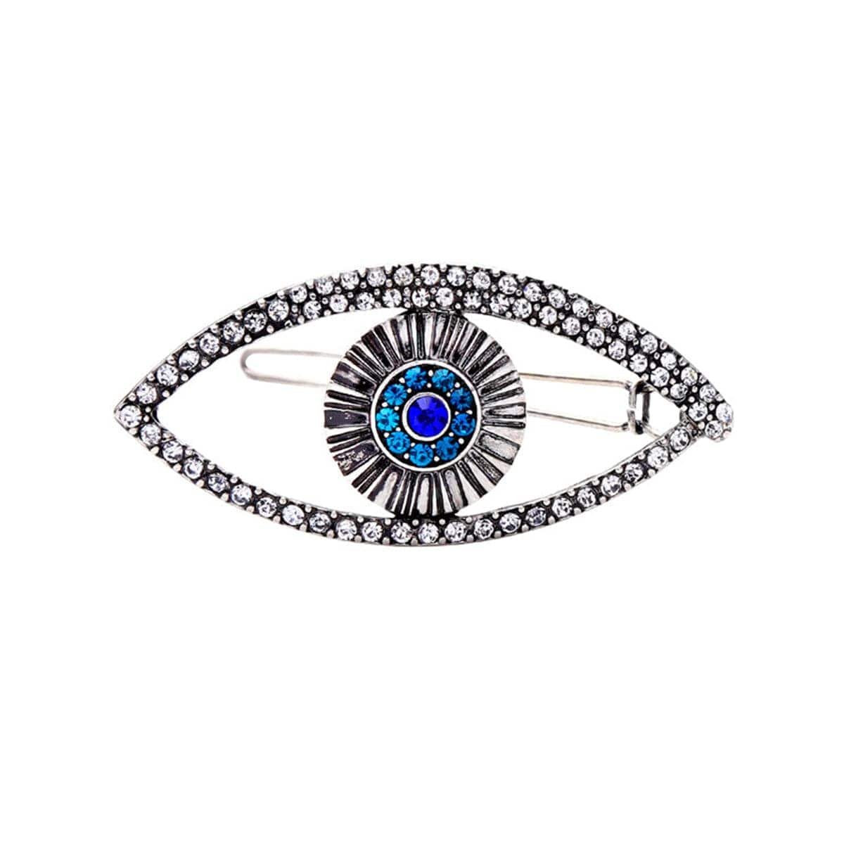 Cubic Zirconia & Silvertone Evil Eye Hair Clip