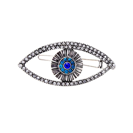 Cubic Zirconia & Silvertone Evil Eye Hair Clip
