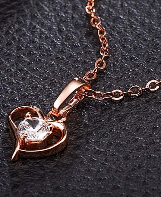 Cubic Zirconia & Rose Goldtone Heart Pendant Necklace