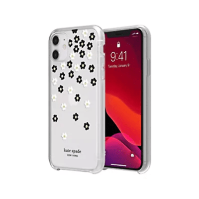 Kate Spade New York Protective Hardshell Case for Iphone 12 Mini - Scattered Flowers Black/White/Gold Gems/Clear/White Bumper