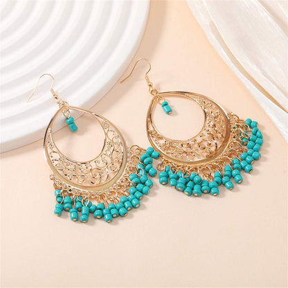 Green Turquoise & Goldtone Openwork Drop Earrings