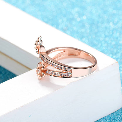 Clear Cubic Zirconia & Rose Goldtone Flower Bypass Ring-1