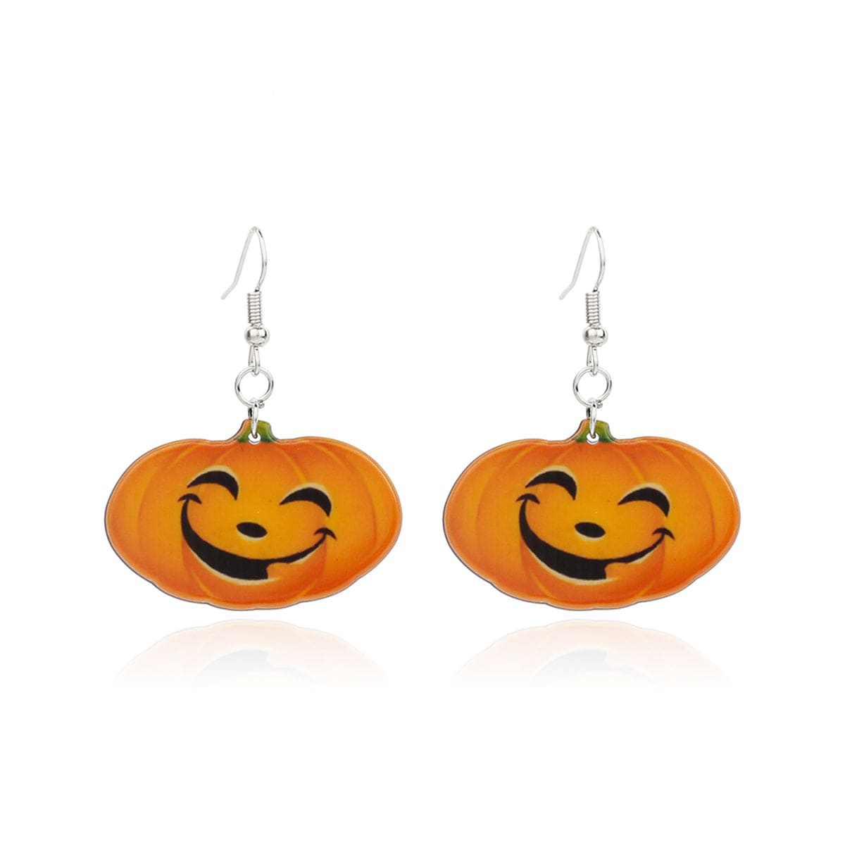 Orange Acrylic & Silvertone Pumpkin Drop Earrings