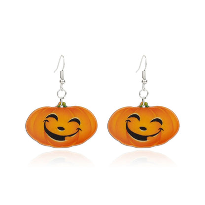 Orange Acrylic & Silvertone Pumpkin Drop Earrings