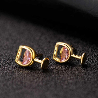 Pink Crystal & Goldtone Wine Glass Stud Earrings