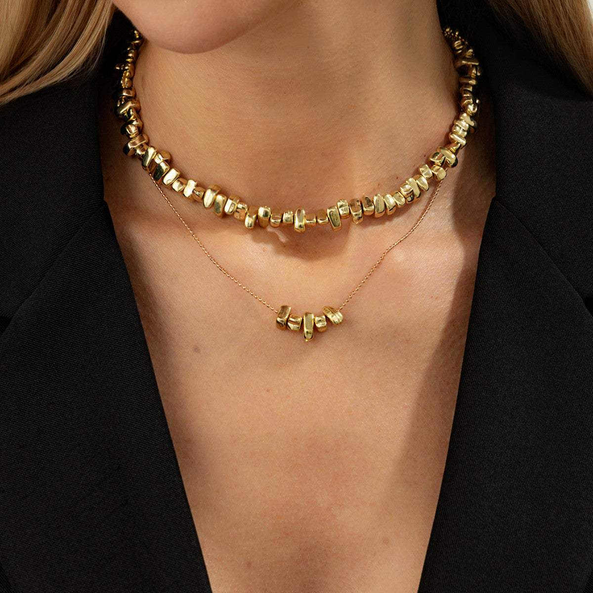 Goldtone Irregular Beads Chain Necklace Set