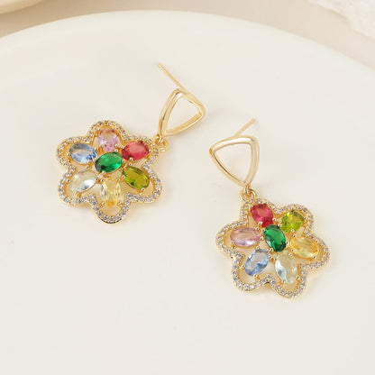 Multi-colored Crystal & Cubic Zirconia Goldtone Flower Dangle Earrings