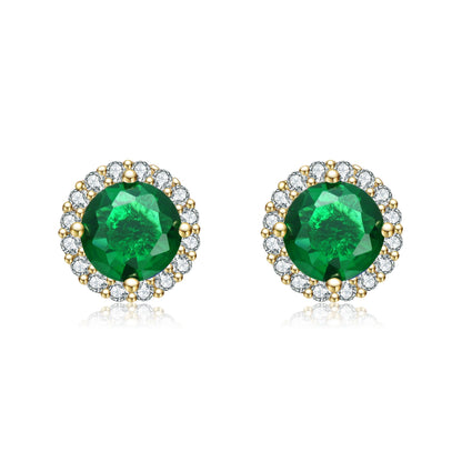 Round Stud Earrings with Colored Cubic Zirconia