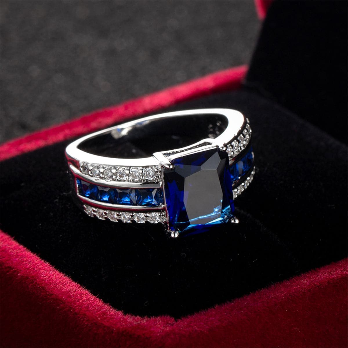 Navy Crystal & Cubic Zirconia Princess-Cut Ring-14