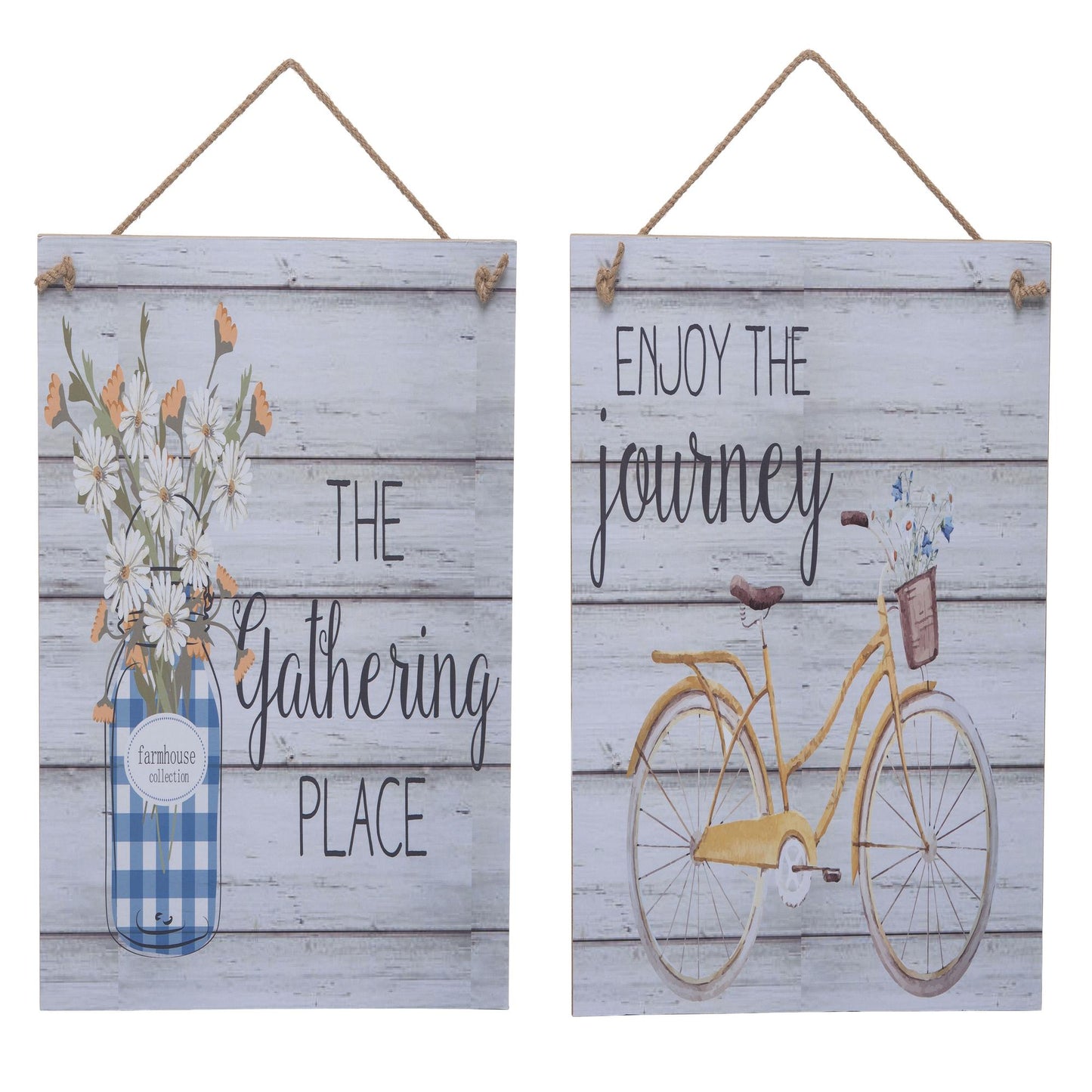 MDF Distressed Wood Sign Set of 2 Spring Home Decorations Wall Sign Panels for Spring and Summer