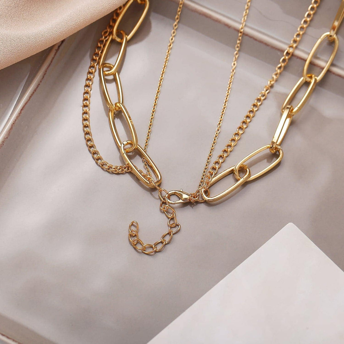 Cubic Zirconia & Goldtone Star Lock Layered Pendant Necklace
