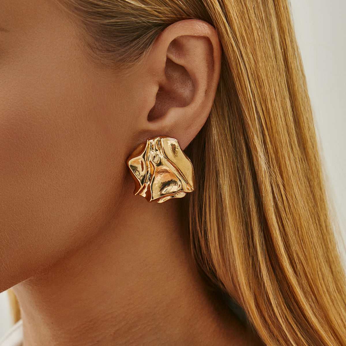 Goldtone Textured Stud Earrings