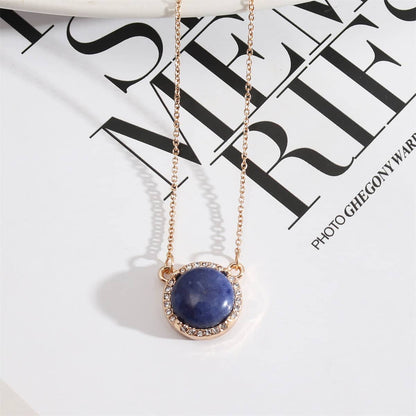 Blue Lapis & Cubic Zirconia Halo Round Pendant Necklace-2