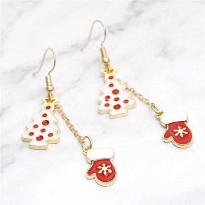 Red & White Tree & Mittens Drop Earrings