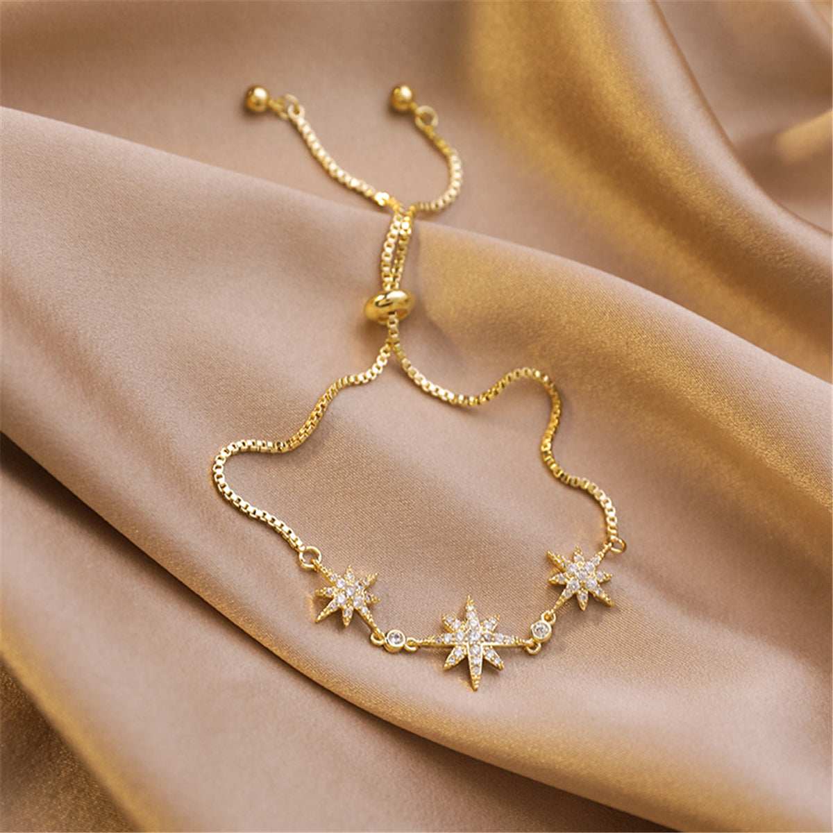 Cubic Zirconia & Goldtone Star Charm Bracelet