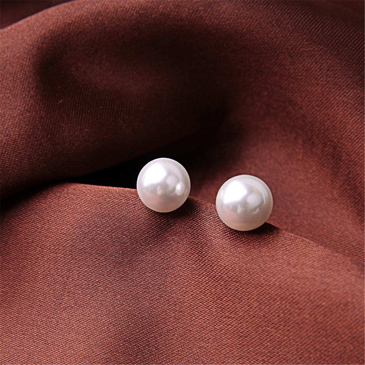 Pearl & Goldtone Lips Stud Earrings