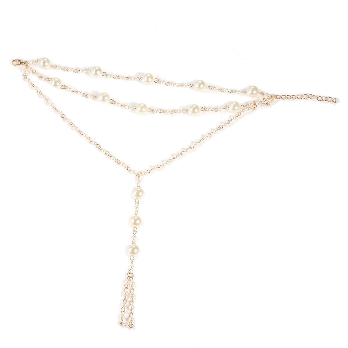 Pearl & Goldtone Layered Ankle-To-Toe Ring Anklet
