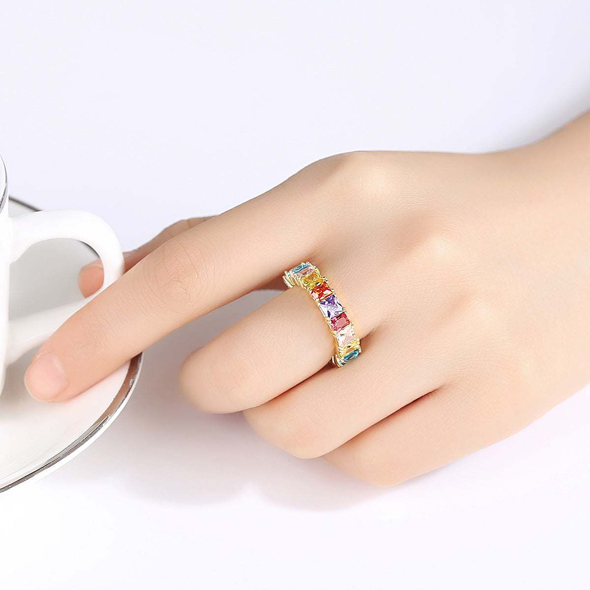 Multicolor Crystal & Goldtone Princess-Cut Band