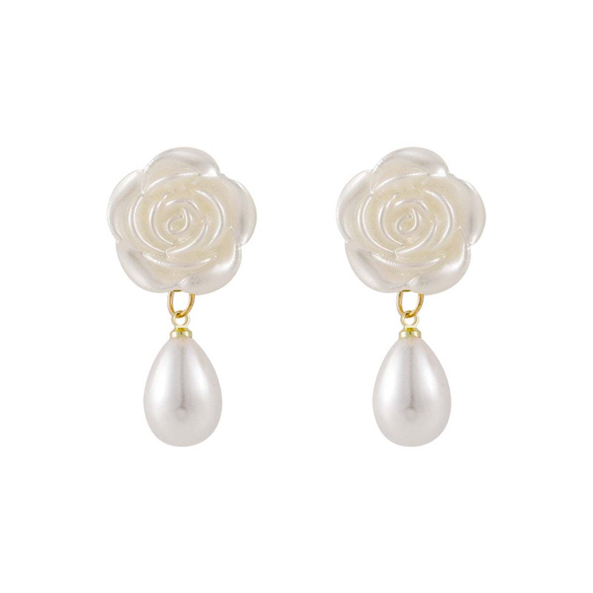 Pearl & White Resin Goldtone Camellia Drop Earrings
