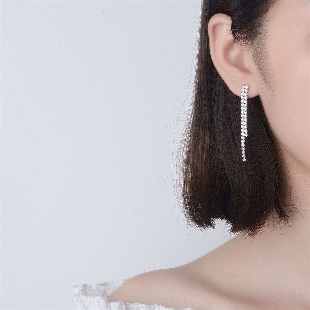 Cubic Zirconia & Silvertone Prong-Set Threader Earrings
