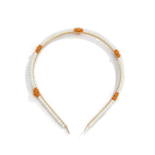 Orange Howlite & Goldtone Floral Station Headband