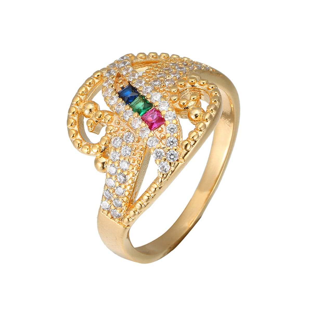 Rainbow Crystal & Cubic Zirconia Leaf Ring-1