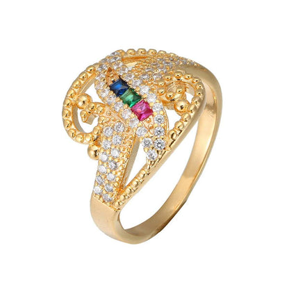 Rainbow Crystal & Cubic Zirconia Leaf Ring-1