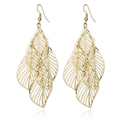 Goldtone Hollow Leaves Drop Earrings