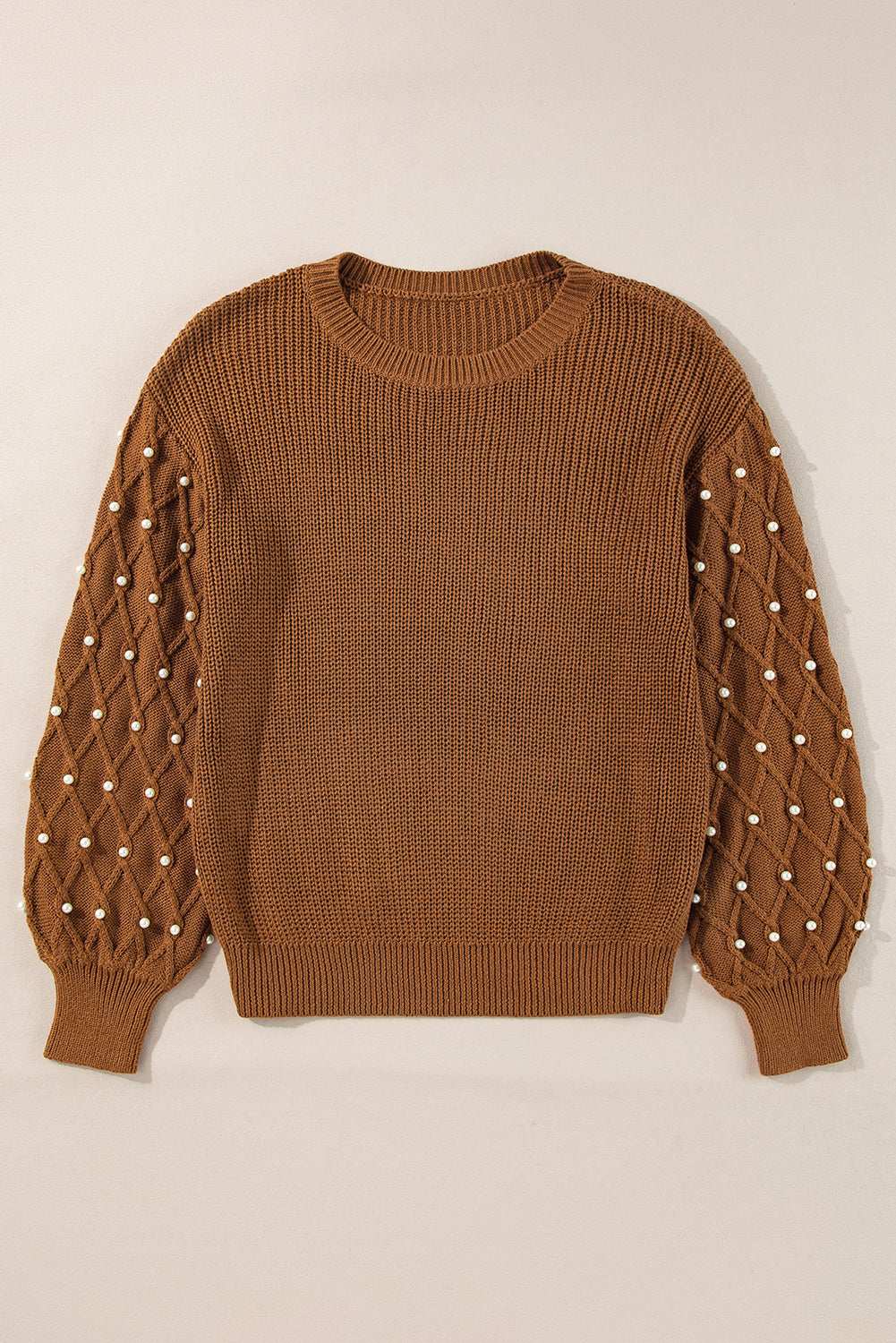 Evelyn Beaded Drop Shoulder Sweater - Chestnut / M - 8/10