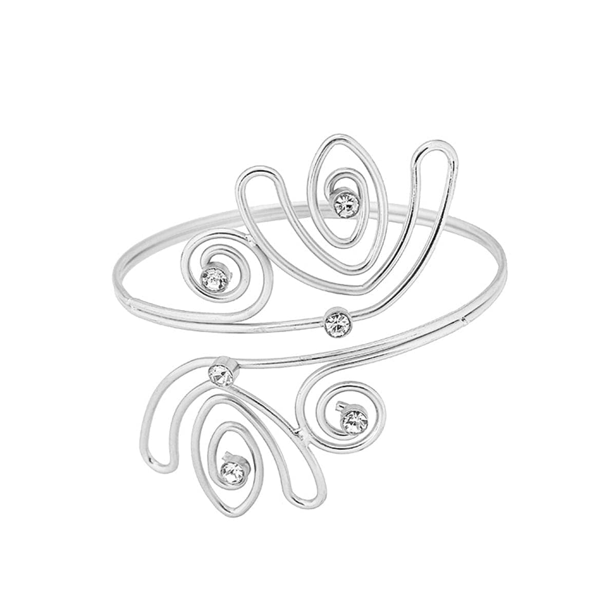Cubic Zirconia & Silvertone Open Tulip Bypass Arm Cuff