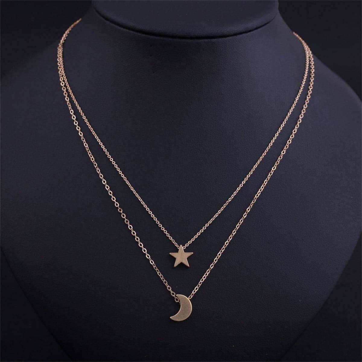 Goldtone Star & Moon Layered Necklace
