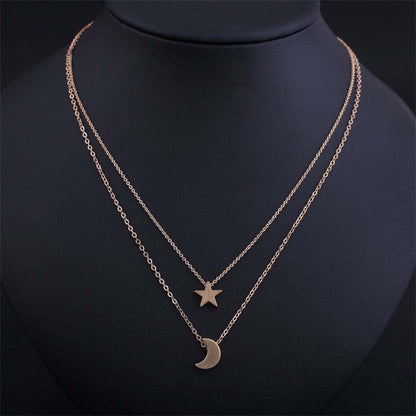 Goldtone Star & Moon Layered Necklace