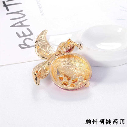 Clear Cubic Zirconia & Pearl Enamel Goldtone Pomegranate Brooch