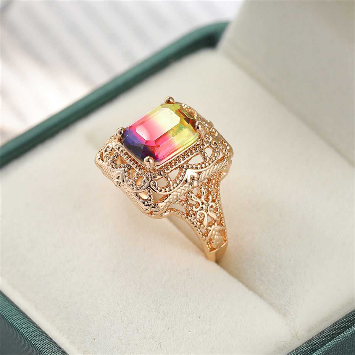Red & Purple Crystal & Goldtone Radiant-Cut Ring-1