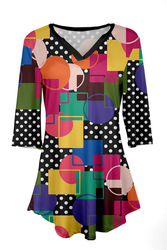 Black and Multicolor Geometric Print-