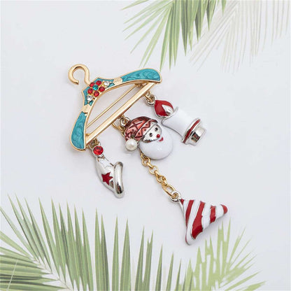 Cubic Zirconia & Pearl Enamel Christmas Charm Hanger Brooch
