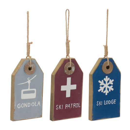 Melrose International Wood Ski Tag Ornament (Set of 12)