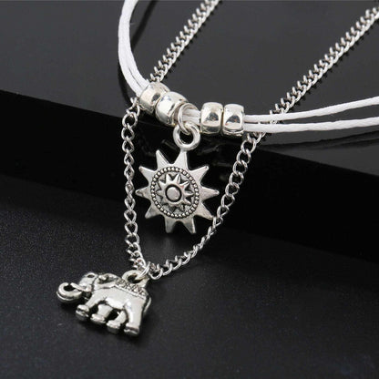 Silvertone Sun & Elephant Charm Anklet