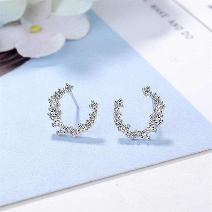 Cubic Zirconia & Silvertone Crescent Stud Earrings