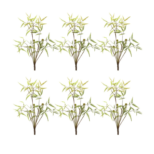 Melrose International Mini Fern Foliage Bush with Sprout Accent (Set of 6)