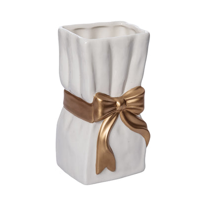 Dolomite Ribbon Gold Vase for Floral Display and Home Decor