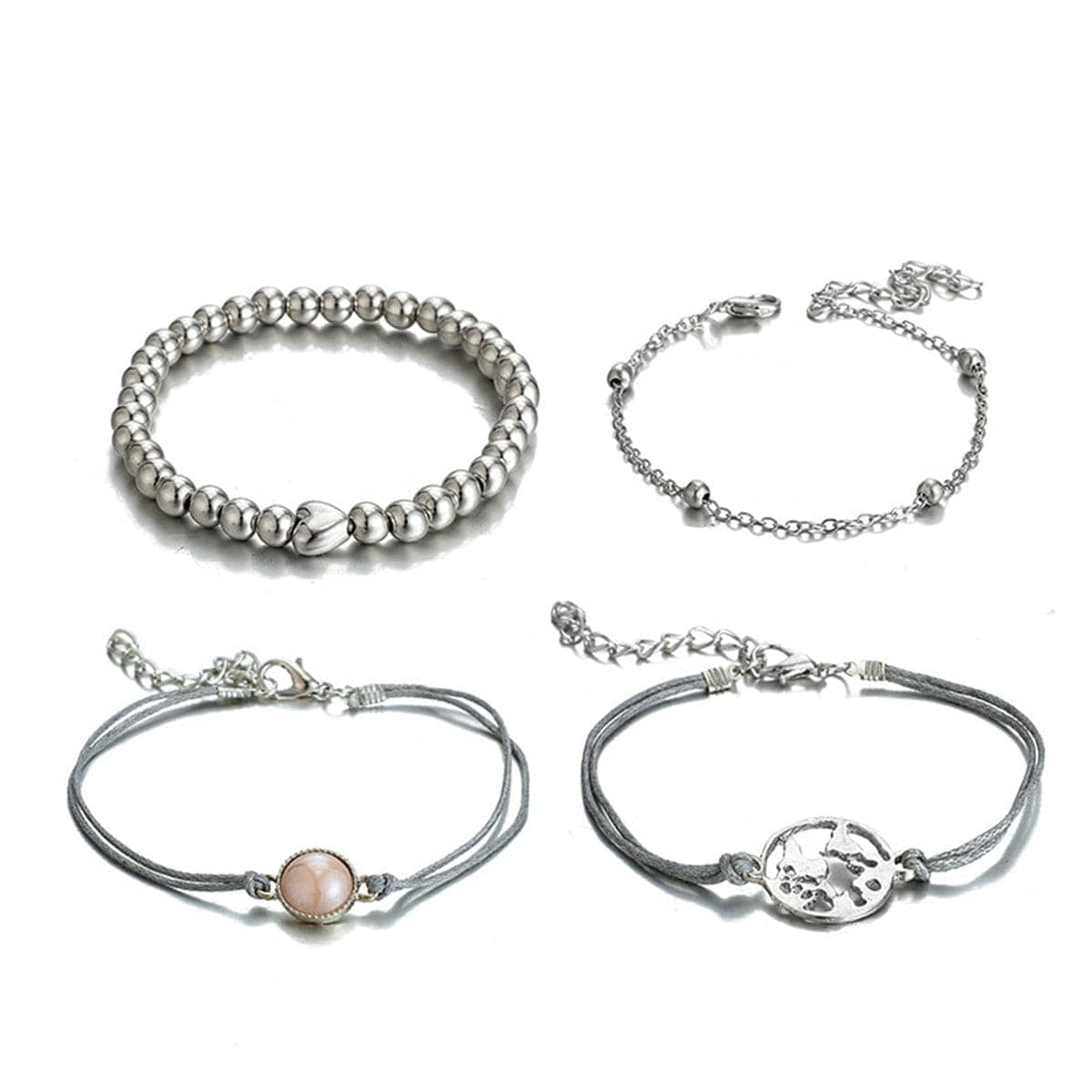 Silvertone Globe Charm Bracelet Set