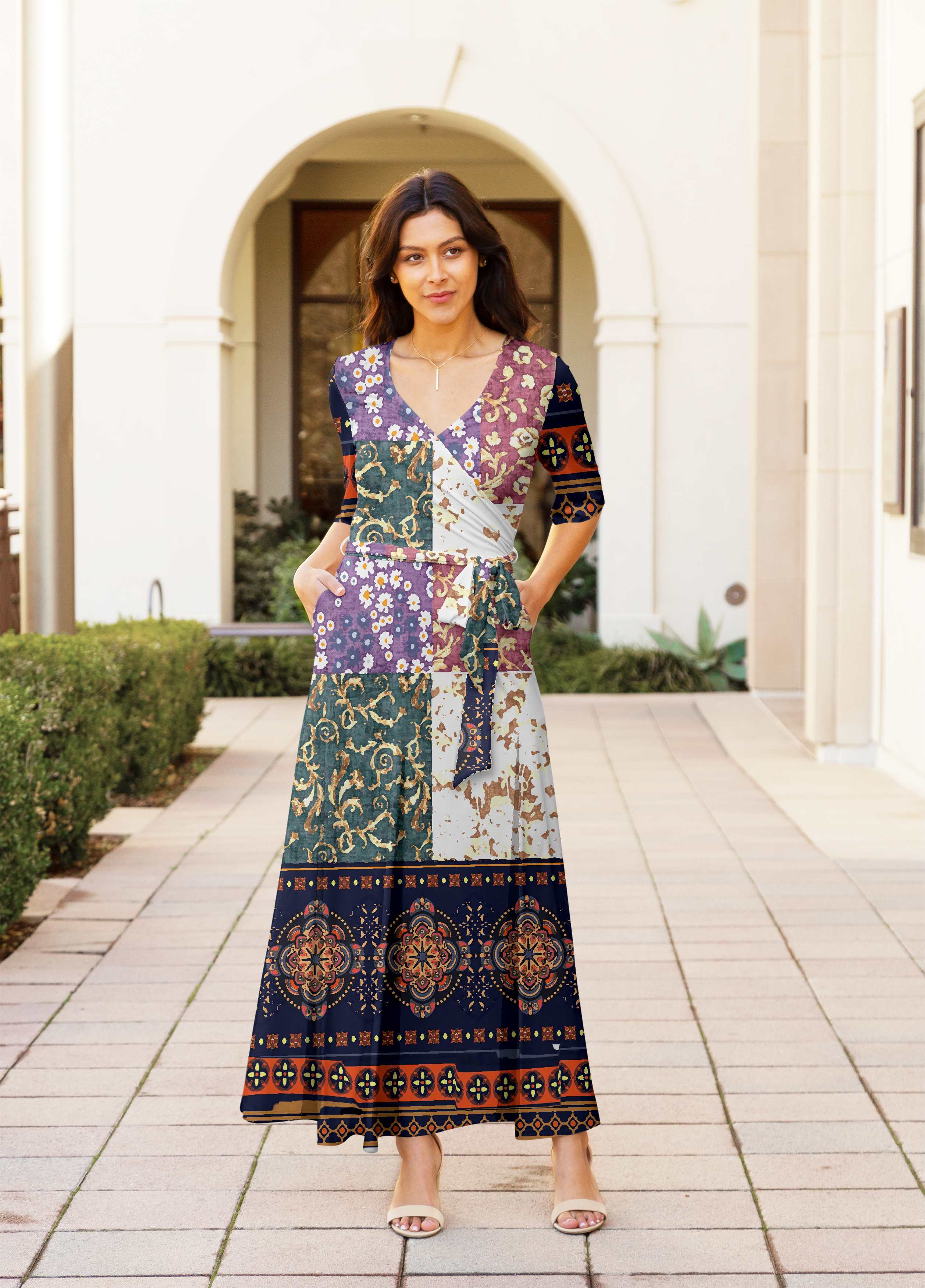 Lily by Firmiana Women’s Short Sleeve Maxi Dress Women’s Apparel Purple White Floral Print